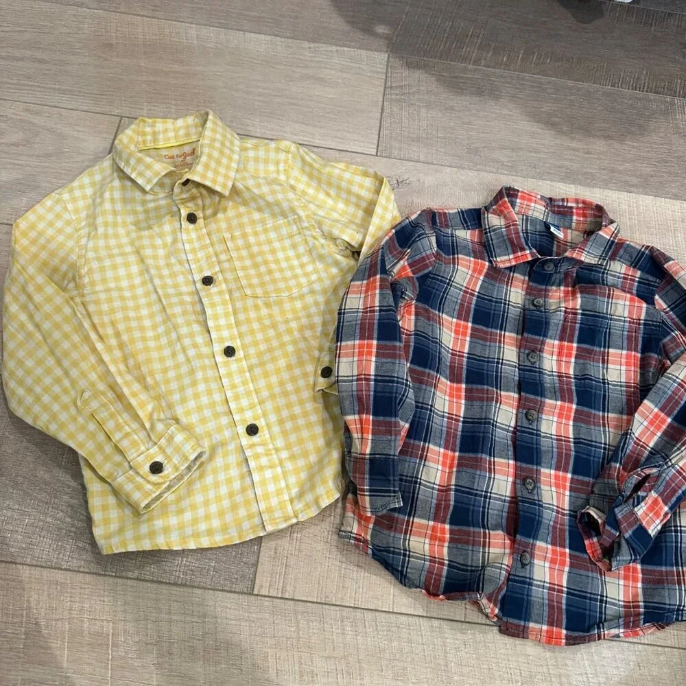 OLD NAVY CAT & JACK BOYS LONG SLEEVE BUTTON SHIRTS YELLOW BLUE 5T